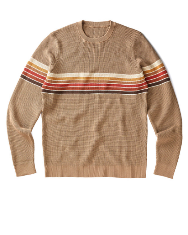 Men's chestnut, red and cream striped cotton knit sweater