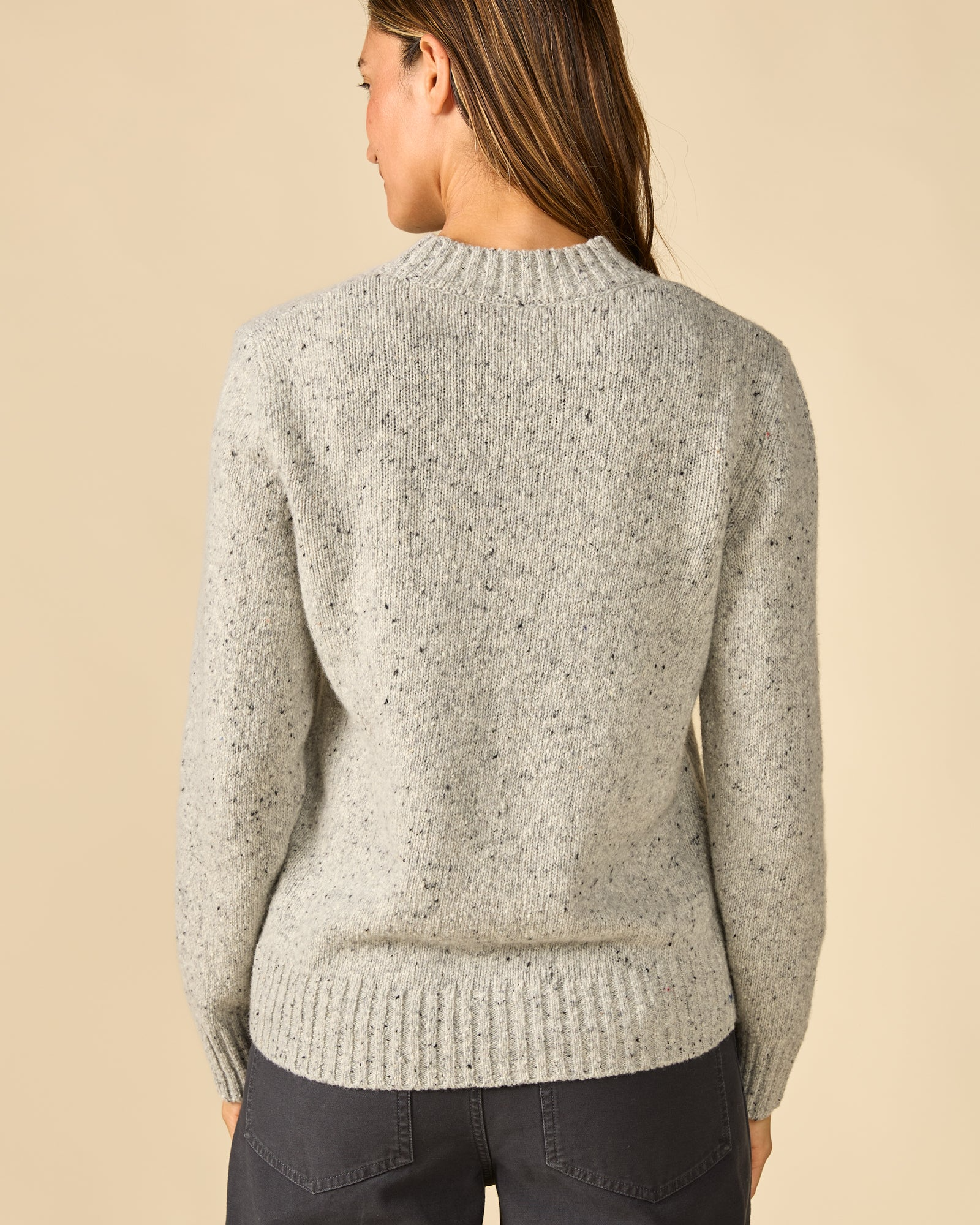 Roma Donegal Sweater (4) Women's heather grey flecked wool crewneck sweater
