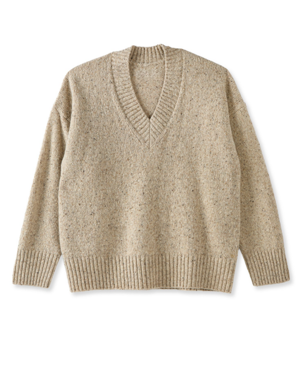 Women's oatmeal flecked wool V-neck sweater
