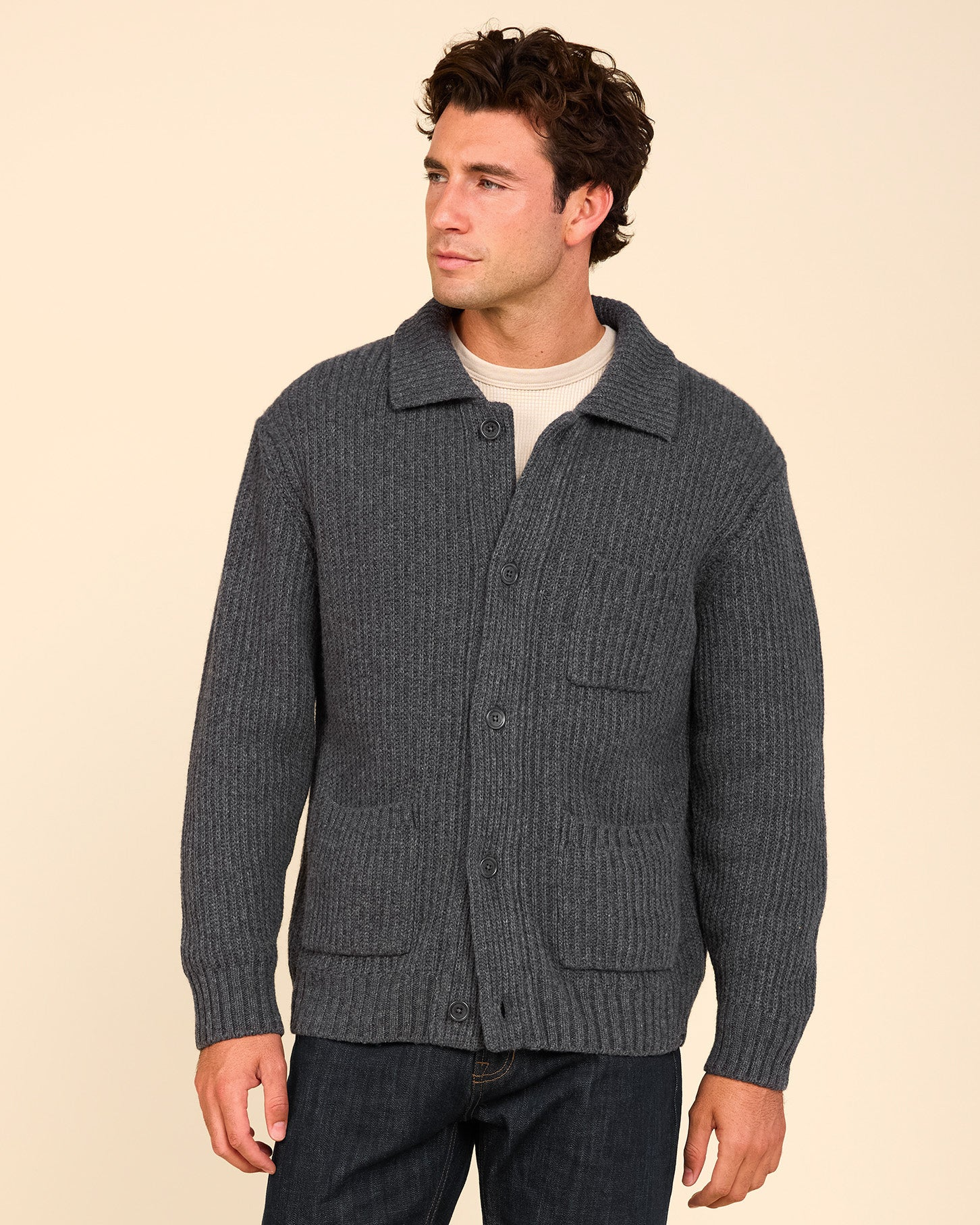 Men's chestnut, red and cream striped cotton knit sweater