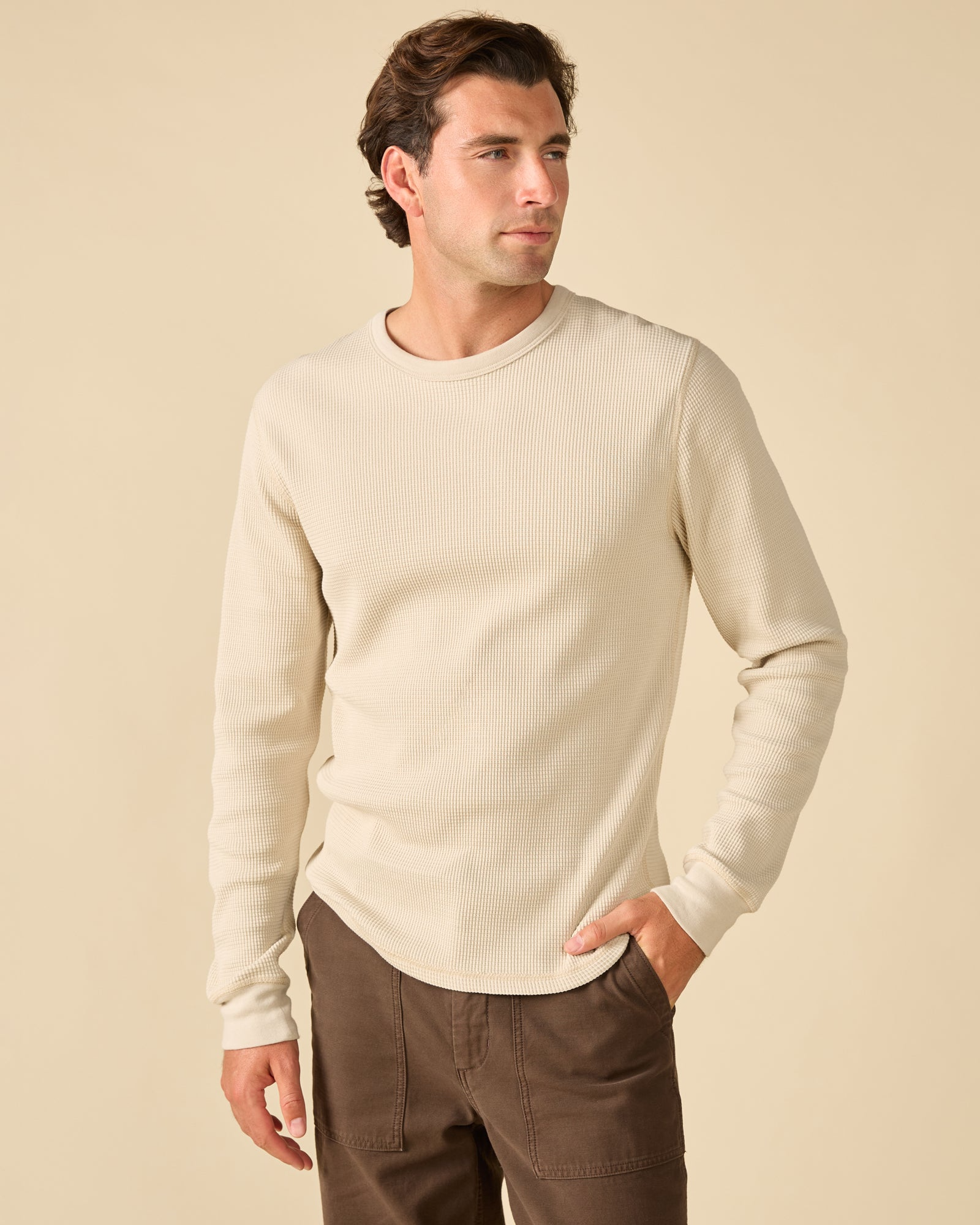 The Freetime Thermal (3) Men's oatmeal cotton thermal long-sleeve knit top